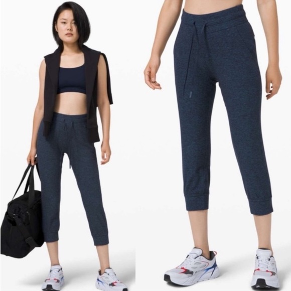 Lululemon Ready To Rulu Crop Jogger Pant Heathered True Navy Black Sz 12 Gym - Picture 1 of 16